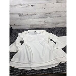 Essentials Milano Blouse Women M Eggshell Off-the-Shoulder Bell Sleeve 9974-B009